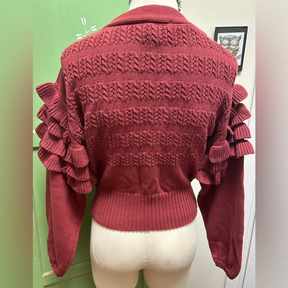 Cleobella Red Ruffled Cardigan - Picture 2 of 7